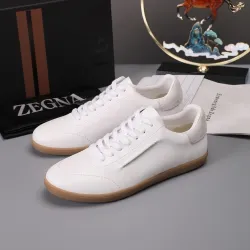 Zegna Men’s Smooth Leather Casual Sneakers, Signature Tone‑on‑Tone Stitching #A67741