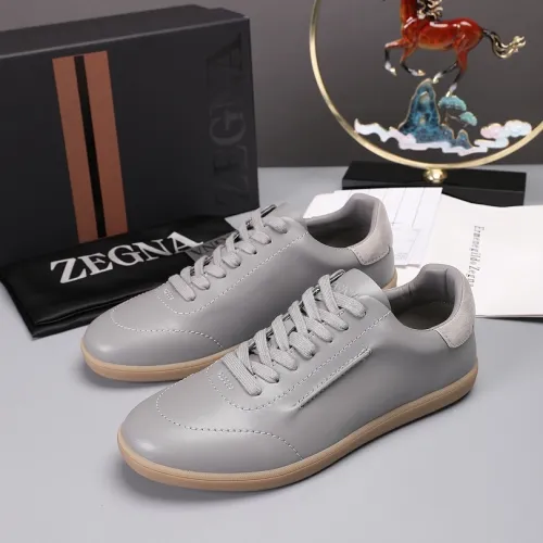 Zegna Men’s Smooth Leather Casual Sneakers, Signature Tone‑on‑Tone Stitching #A67742