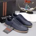 Zegna Men’s Smooth Leather Casual Sneakers, Signature Tone‑on‑Tone Stitching #A67744