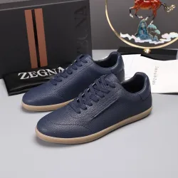 Zegna Men’s Smooth Leather Casual Sneakers, Signature Tone‑on‑Tone Stitching #A67744