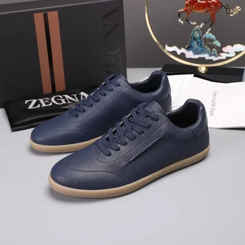 Zegna Men’s Smooth Leather Casual Sneakers, Signature Tone‑on‑Tone Stitching #A67744