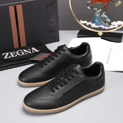Zegna Men’s Smooth Leather Casual Sneakers, Signature Tone‑on‑Tone Stitching #A67745