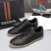 Zegna Men’s Smooth Leather Casual Sneakers, Signature Tone‑on‑Tone Stitching #A67745
