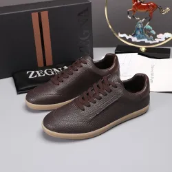 Zegna Men’s Smooth Leather Casual Sneakers, Signature Tone‑on‑Tone Stitching #A67747