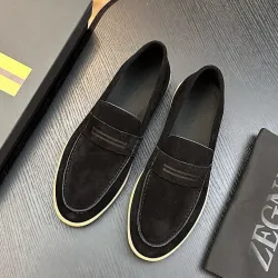 Zegna Men’s Suede Calfskin Loafers, Water‑Dyed Lining, Light TPR Outsole #A67784
