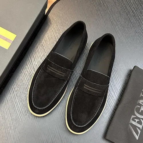Zegna Men’s Suede Calfskin Loafers, Water‑Dyed Lining, Light TPR Outsole #A67784