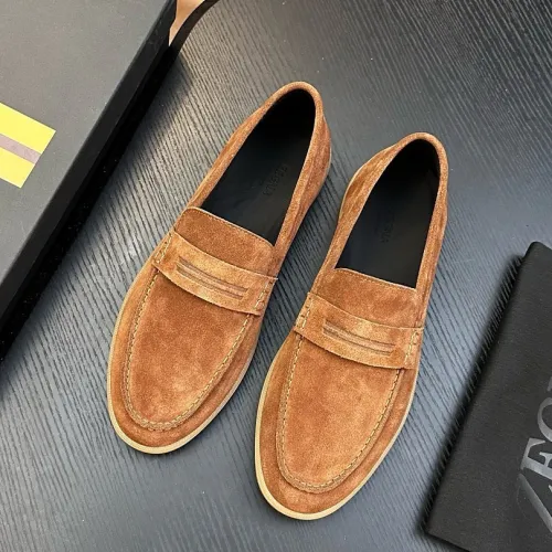 Zegna Men’s Suede Calfskin Loafers, Water‑Dyed Lining, Light TPR Outsole #A67785