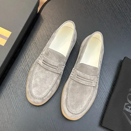 Zegna Men’s Suede Calfskin Loafers, Water‑Dyed Lining, Light TPR Outsole #A67786