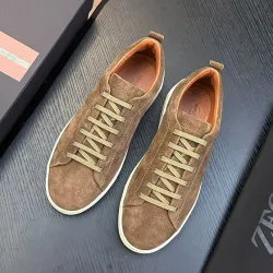 Zegna Men’s Triple Stitch Low‑Top Sneakers, Leather & Suede Upper #A67775