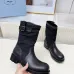 Prada Women’s Black Canvas-Trimmed Ankle Boots with Buckle Detail, Low Heel #A69822