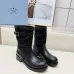 Prada Women’s Black Canvas-Trimmed Ankle Boots with Buckle Detail, Low Heel #A69822