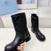 Prada Women’s Black Canvas-Trimmed Ankle Boots with Buckle Detail, Low Heel #A69822