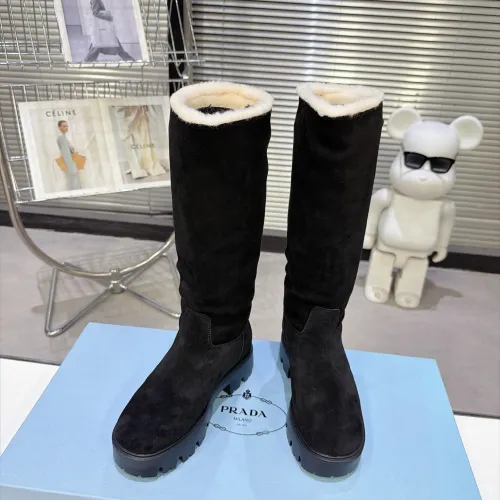 Prada Women’s Black Suede Knee Boots with Shearling Lining & Chunky Sole #A69875