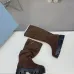 Prada Women’s Brown Suede Knee Boots with Shearling Lining & Chunky Sole #A69876