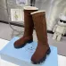 Prada Women’s Brown Suede Knee Boots with Shearling Lining & Chunky Sole #A69876