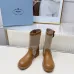 Prada Women’s Mid-Calf Boots – Tan Leather & Beige Canvas, Buckle Detail, 3.5cm Heel #A69823