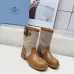 Prada Women’s Mid-Calf Boots – Tan Leather & Beige Canvas, Buckle Detail, 3.5cm Heel #A69823