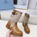 Prada Women’s Mid-Calf Boots – Tan Leather & Beige Canvas, Buckle Detail, 3.5cm Heel #A69823