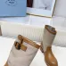 Prada Women’s Mid-Calf Boots – Tan Leather & Beige Canvas, Buckle Detail, 3.5cm Heel #A69823