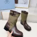 Prada Women’s Olive & Brown Canvas-Trimmed Ankle Boots with Buckle Detail #A69821