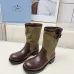 Prada Women’s Olive & Brown Canvas-Trimmed Ankle Boots with Buckle Detail #A69821