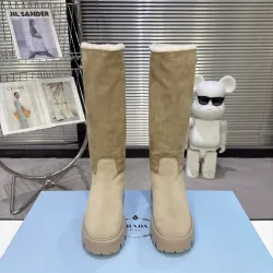 Prada Women’s Suede Knee Boots with Shearling Lining & Chunky Sole #A69877