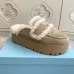Prada Women's Shearling Lined Mule Slippers Triangle Logo Thick Sole Design for Cozy Luxury Winter Footwear #B57747