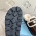 Prada Women's Shearling Lined Mule Slippers Triangle Logo Thick Sole Design for Cozy Luxury Winter Footwear #B57749