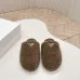 Prada Women’s Beige Sheepskin Slippers – Fuzzy Mules with Gold Logo Tab, Soft Indoor Footwear #A69831