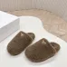 Prada Women’s Beige Sheepskin Slippers – Fuzzy Mules with Gold Logo Tab, Soft Indoor Footwear #A69831