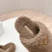 Prada Women’s Beige Sheepskin Slippers – Fuzzy Mules with Gold Logo Tab, Soft Indoor Footwear #A69831