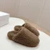 Prada Women’s Beige Sheepskin Slippers – Fuzzy Mules with Gold Logo Tab, Soft Indoor Footwear #A69831