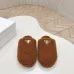 Prada Women’s Brown Sheepskin Slippers – Fuzzy Mules with Gold Triangle Logo Tab, Soft Indoor Footwear #A69833