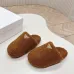 Prada Women’s Brown Sheepskin Slippers – Fuzzy Mules with Gold Triangle Logo Tab, Soft Indoor Footwear #A69833
