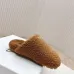Prada Women’s Brown Sheepskin Slippers – Fuzzy Mules with Gold Triangle Logo Tab, Soft Indoor Footwear #A69833