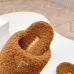 Prada Women’s Brown Sheepskin Slippers – Fuzzy Mules with Gold Triangle Logo Tab, Soft Indoor Footwear #A69833
