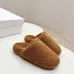 Prada Women’s Brown Sheepskin Slippers – Fuzzy Mules with Gold Triangle Logo Tab, Soft Indoor Footwear #A69833