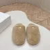 Prada Women’s Sheepskin Slippers, Beige Fuzzy Mules with Gold Logo Tab, Soft Indoor Footwear #A69830