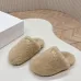 Prada Women’s Sheepskin Slippers, Beige Fuzzy Mules with Gold Logo Tab, Soft Indoor Footwear #A69830