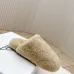 Prada Women’s Sheepskin Slippers, Beige Fuzzy Mules with Gold Logo Tab, Soft Indoor Footwear #A69830
