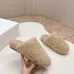 Prada Women’s Sheepskin Slippers, Beige Fuzzy Mules with Gold Logo Tab, Soft Indoor Footwear #A69830