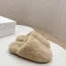 Prada Women’s Sheepskin Slippers, Beige Fuzzy Mules with Gold Logo Tab, Soft Indoor Footwear #A69830