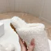 Prada Women’s White Sheepskin Slippers – Fuzzy Mules with Gold Triangle Logo Tab, Soft Indoor Footwear #A69834