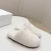 Prada Women’s White Sheepskin Slippers – Fuzzy Mules with Gold Triangle Logo Tab, Soft Indoor Footwear #A69834