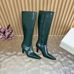 YSL Cassandre Side‑Zip Square‑Toe Knee‑High Boots 7cm Heel #A68613
