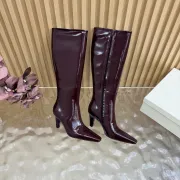 YSL Cassandre Side‑Zip Square‑Toe Knee‑High Boots 7cm Heel #A68614