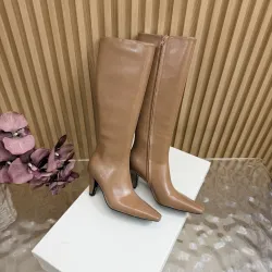 YSL Cassandre Side‑Zip Square‑Toe Knee‑High Boots 7cm Heel #A68616