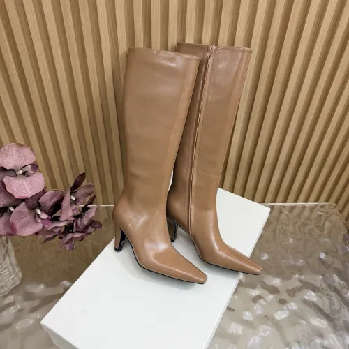 YSL Cassandre Side‑Zip Square‑Toe Knee‑High Boots 7cm Heel #A68616