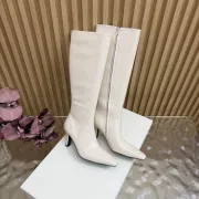 YSL Cassandre Side‑Zip Square‑Toe Knee‑High Boots 7cm Heel #A68618