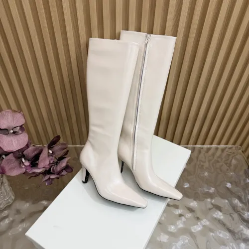 YSL Cassandre Side‑Zip Square‑Toe Knee‑High Boots 7cm Heel #A68618